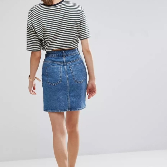 ASOS DESIGN Denim High Waisted Skirt In Midwash - Picture 3 of 13